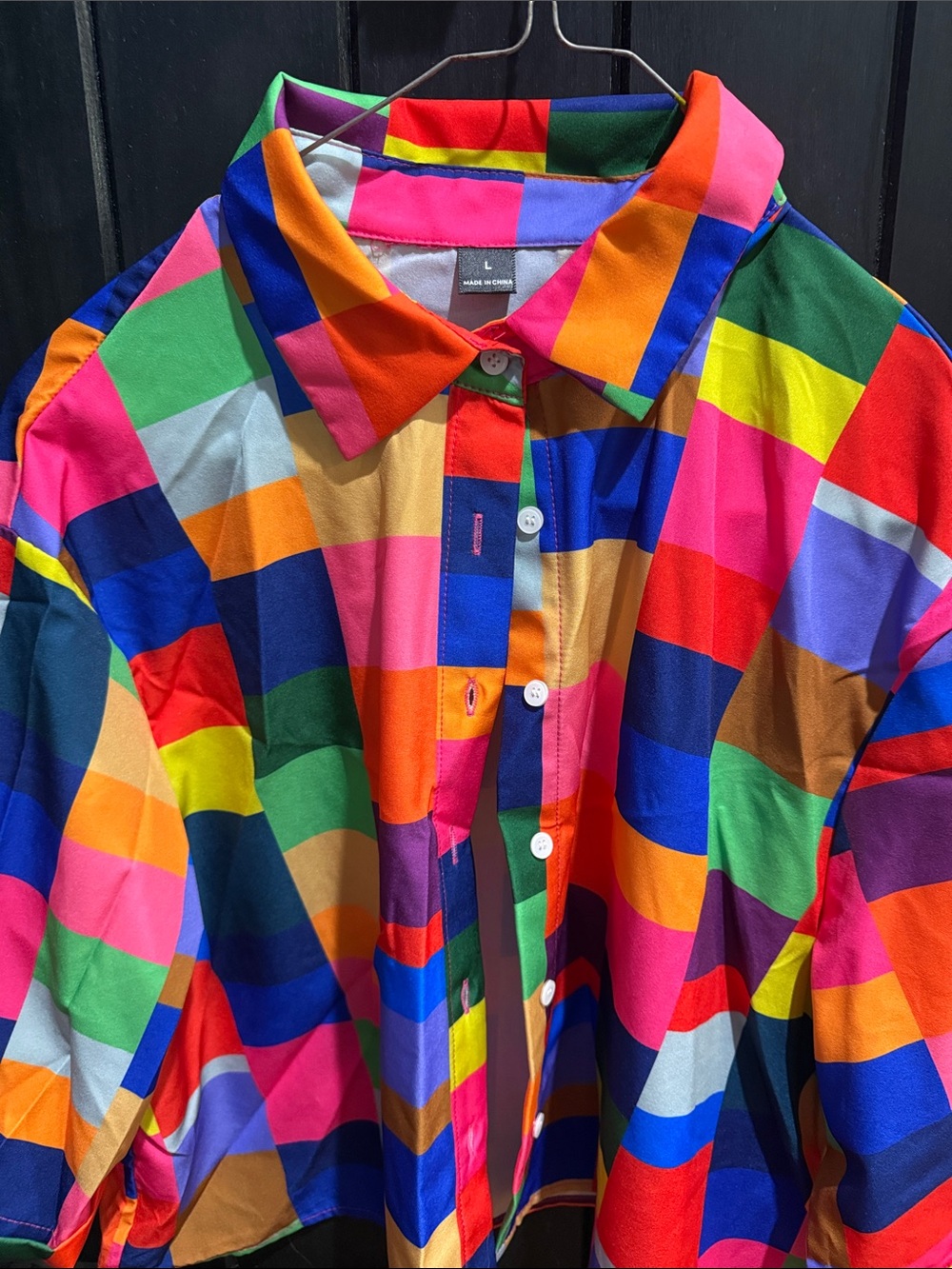 SHEIN Multicolor Checkered Cropped Button-Up Top - Picture 2 of 4
